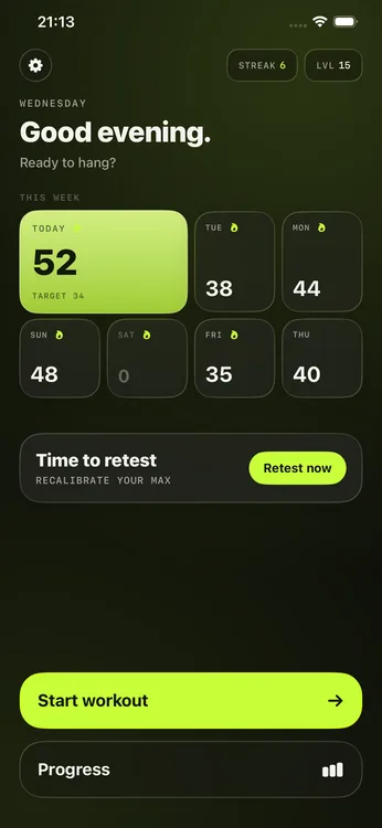 MaxPull home screen in dark mode