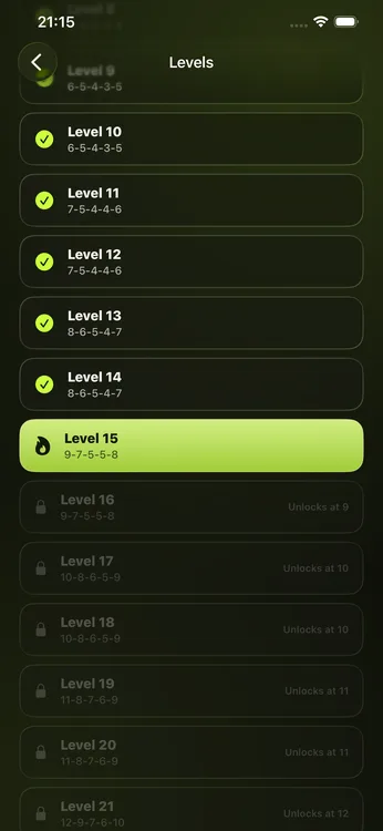 MaxPull levels list showing completed, current and locked levels with their rep structures